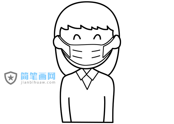 戴口罩預防新型冠狀病毒的小女孩簡筆畫圖片