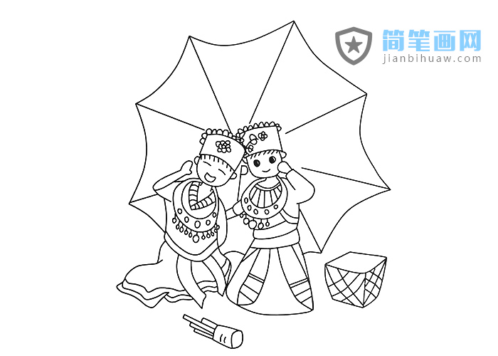 兩位少數已族姑娘的簡筆畫圖片