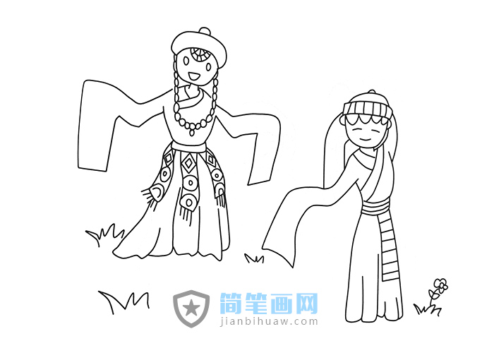 少數民族姑娘在跳舞的簡筆畫圖片