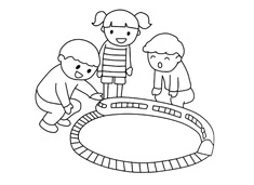 小朋友玩小火車玩具的簡筆畫圖片