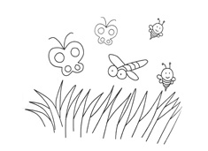 草地昆蟲的簡筆畫圖片
