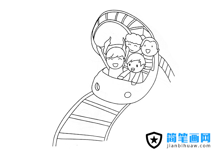 小朋友們玩過山車的簡筆畫圖片