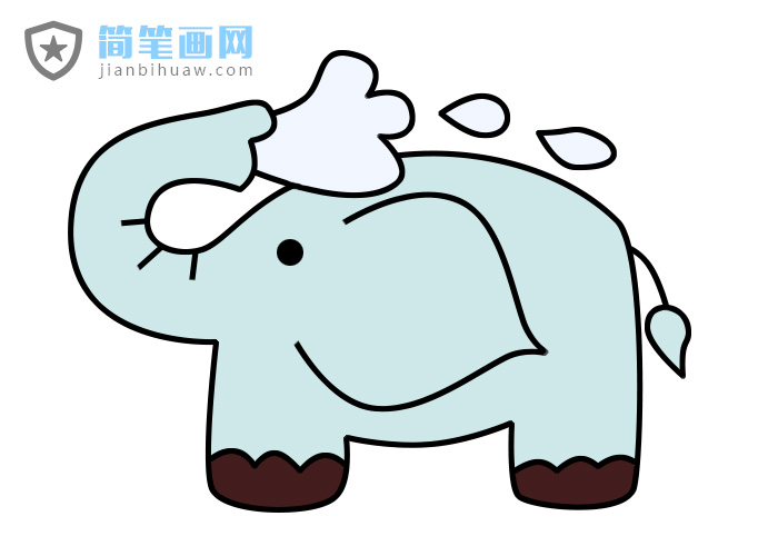 小象噴水簡筆畫圖片帶顏色