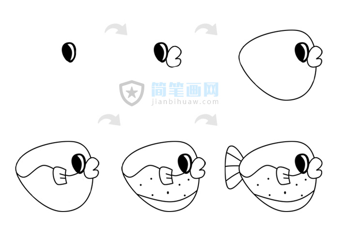 河豚簡筆畫上色和分解步驟教程