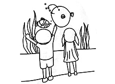 小朋友參觀南京海底世界的簡筆畫圖片