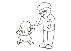女兒跑向爸爸的簡筆畫圖片