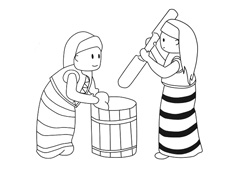 兩個少數民族人民在制作美食的簡筆畫圖片