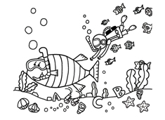 潛水到海底世界兒童簡筆畫