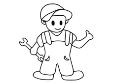 手拿扳手的維修師傅簡筆畫圖片