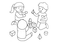 小朋友們在一起搭積木的簡筆畫圖片