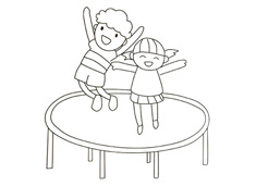 小朋友在蹦床上玩耍的簡筆畫圖片