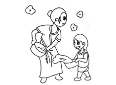 大人和兒童歡度潑水節簡筆畫圖片