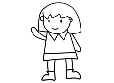 打招呼的小女孩簡筆畫圖片