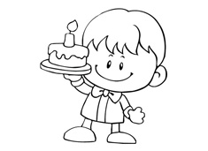 小孩子手捧蛋糕的簡筆畫圖片