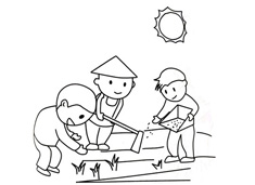 農民伯伯在烈日下種田的簡筆畫圖片