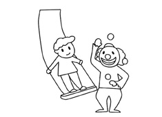 馬戲團小丑在表演的簡筆畫圖片