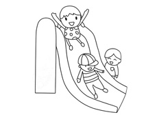 三個小朋友在玩滑滑梯的簡筆畫圖片