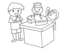 小朋友過生日一起吃蛋糕的簡筆畫圖片