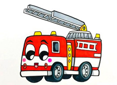 卡通119消防車簡筆畫圖片含上色