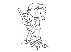 打掃落葉的小女孩簡筆畫圖片
