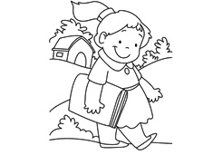 放學路上的小女孩簡筆畫圖片