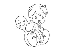 坐在萬圣節南瓜上的男孩簡筆畫圖片