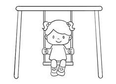 小女孩在蕩秋千的簡筆畫圖片