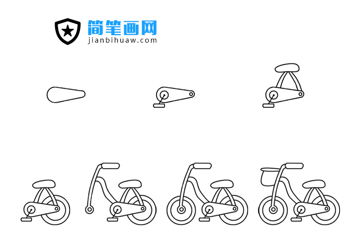 兒童自行車簡筆畫圖片含上色分解步驟