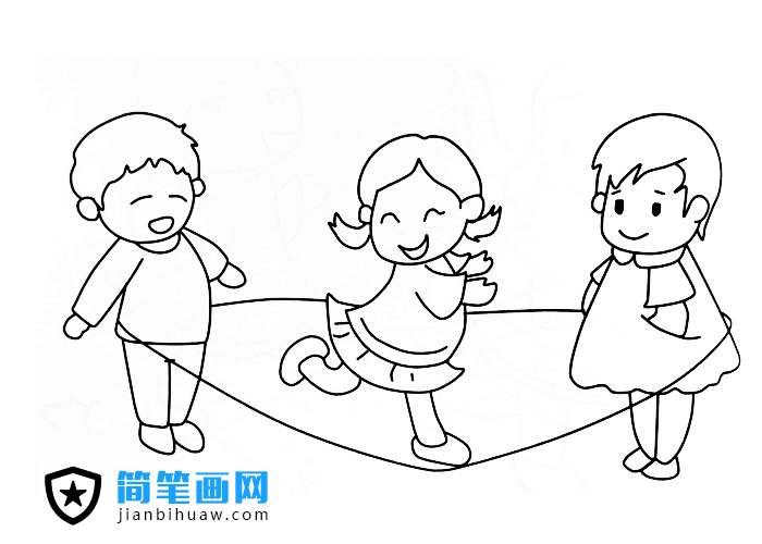 小朋友們在一起跳繩的簡筆畫圖片