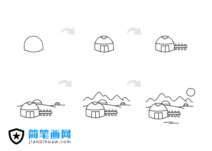 蒙古包簡筆畫圖片畫法步驟教程