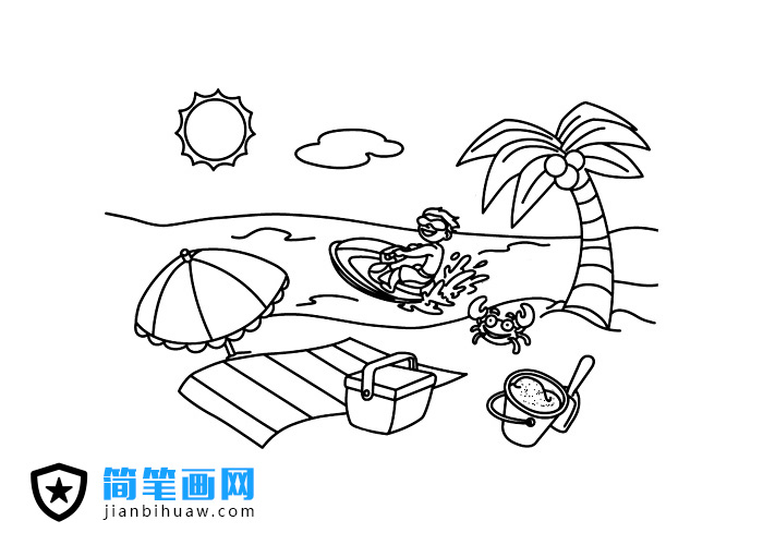 海邊沙灘風情簡筆畫圖片