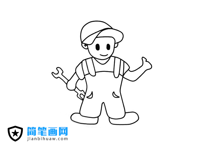 手拿扳手的維修師傅簡筆畫圖片