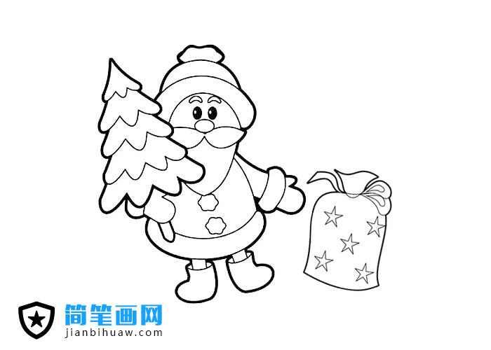 送禮物的圣誕老人簡筆畫圖片