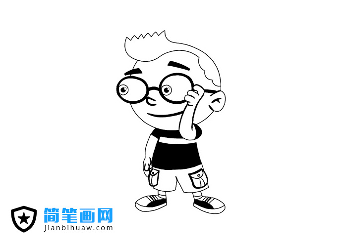 帶眼鏡的小男孩簡筆畫圖片