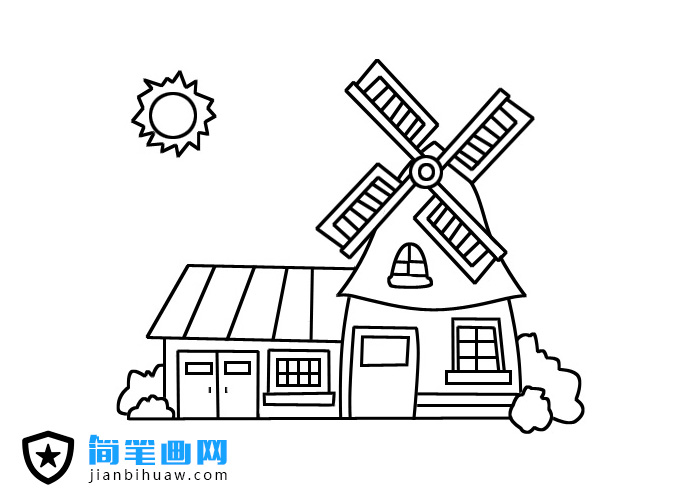 風車房子簡筆畫圖片