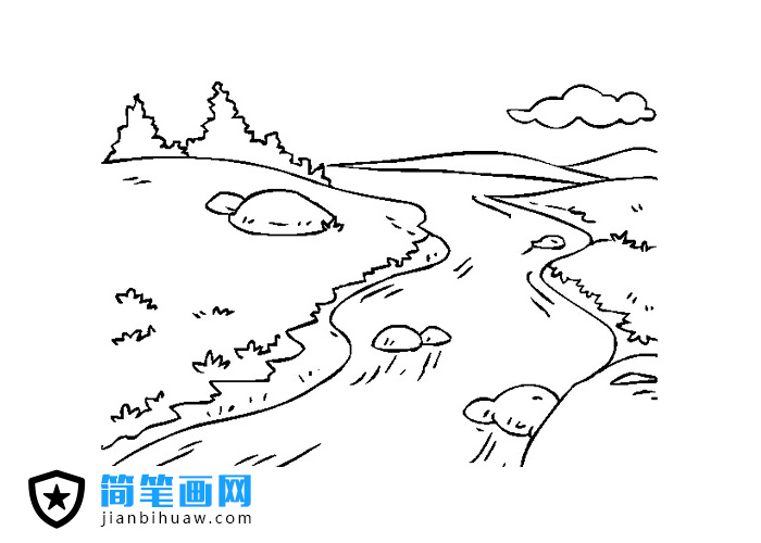 小溪簡筆畫圖片