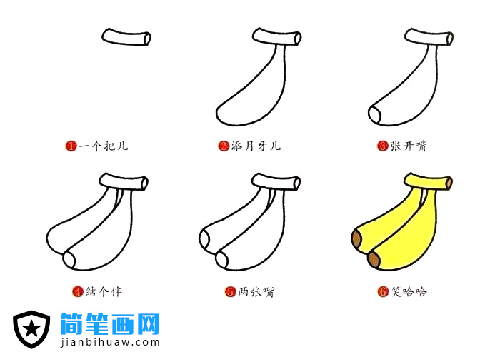 香蕉簡筆畫包含分解步驟上色教程