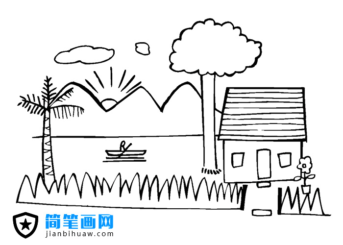 海邊小房子簡筆畫圖片