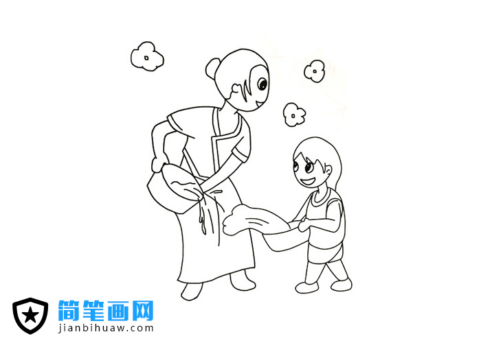 大人和兒童歡度潑水節簡筆畫圖片