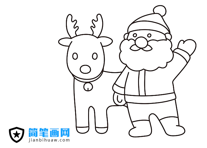 圣誕節圣誕老人和馴鹿的簡筆畫圖片
