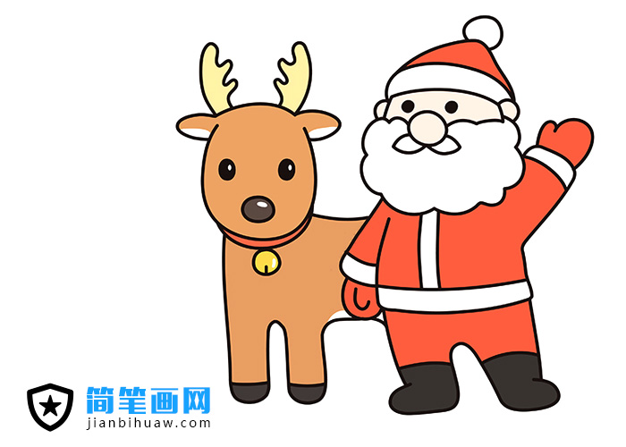 圣誕節圣誕老人和馴鹿的簡筆畫圖片