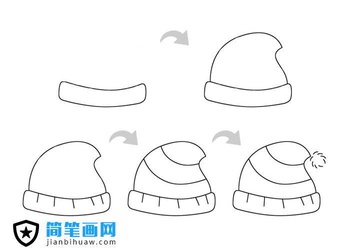 毛絨帽子簡筆畫的畫法步驟