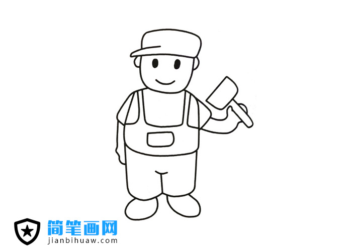 拿著鏟子的工人叔叔簡筆畫圖片