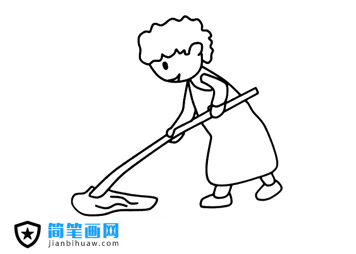 正在拖地的媽媽簡筆畫圖片