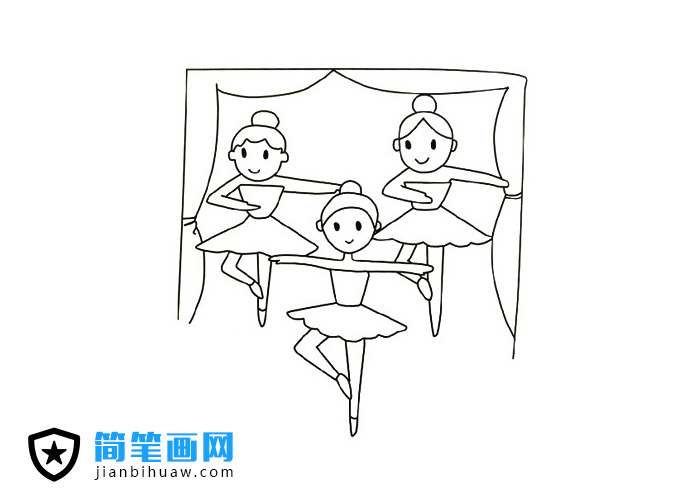 3位舞蹈演員跳芭蕾舞的簡筆畫圖片