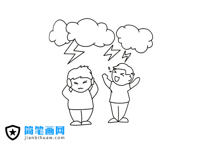 打雷天氣閃電簡筆畫圖片