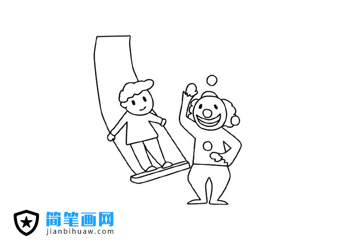 馬戲團小丑在表演的簡筆畫圖片