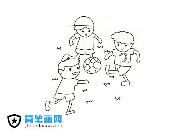三個小孩踢足球的簡筆畫圖片