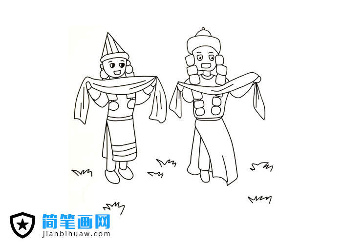 少數民族獻哈達的簡筆畫圖片