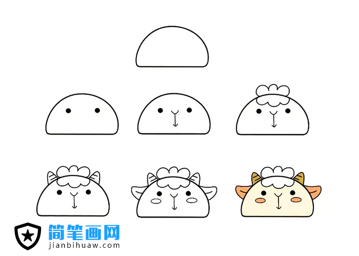 1個半圓就能畫出可愛的簡筆畫 -- 小綿羊